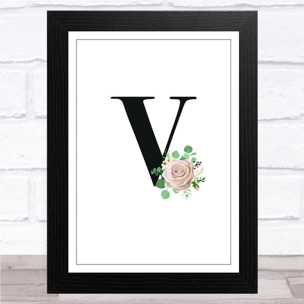 Initial Letter V With Flowers Wall Art Print