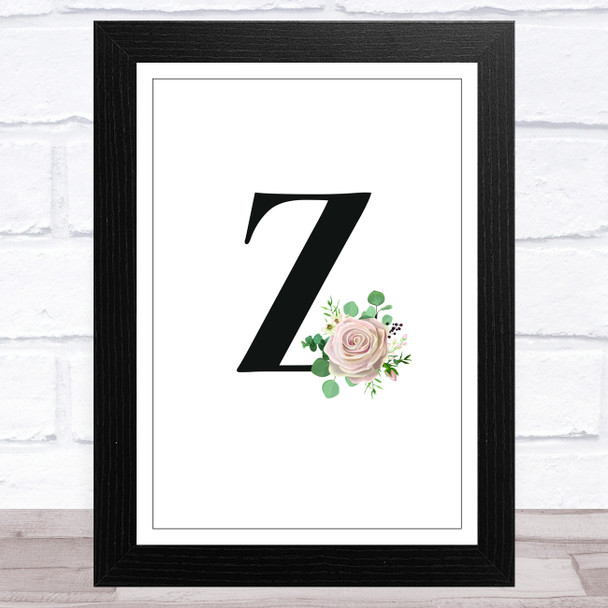 Initial Letter Z With Flowers Wall Art Print