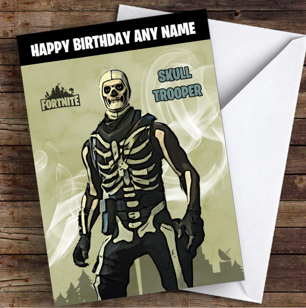 Skull Trooper Gaming Comic Style Kids Fortnite Skin Children's Personalised Birthday Card