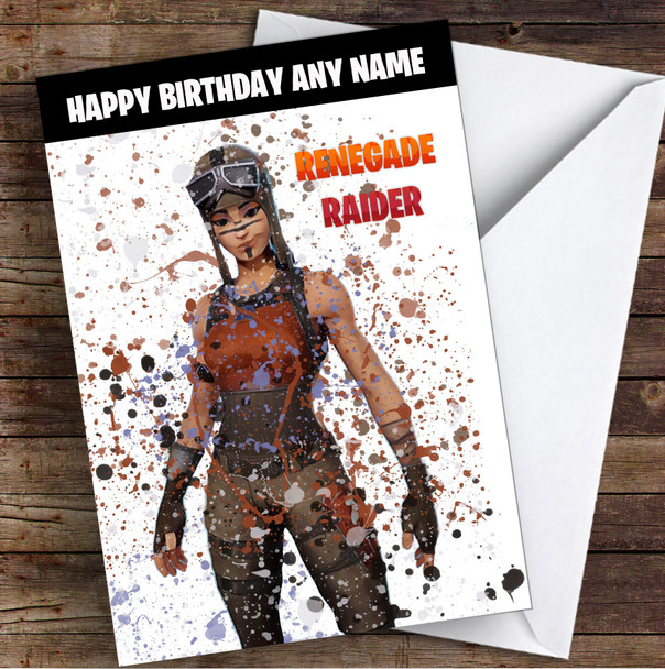 Splatter Art Gaming Fortnite Renegade Raider Kid's Children's Personalised Birthday Card