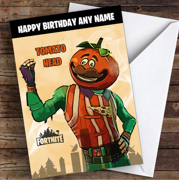 Tomato Head Gaming Comic Style Kids Fortnite Skin Children's Personalised Birthday Card