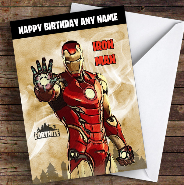 Iron Man Gaming Comic Style Kids Fortnite Skin Children's Personalised Birthday Card