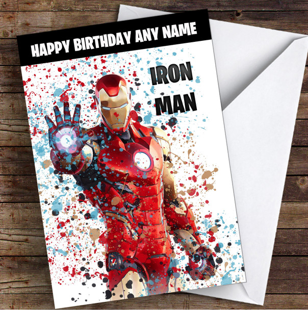 Splatter Art Gaming Fortnite Iron Man Kid's Children's Personalised Birthday Card