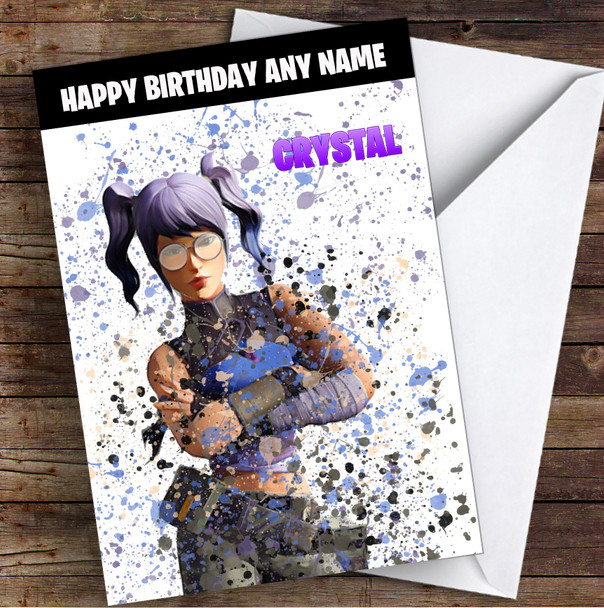 Splatter Art Gaming Fortnite Crystal Kid's Children's Personalised Birthday Card