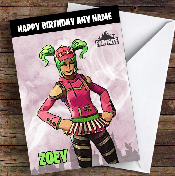 Zoey Gaming Comic Style Kids Fortnite Skin Children's Personalised Birthday Card