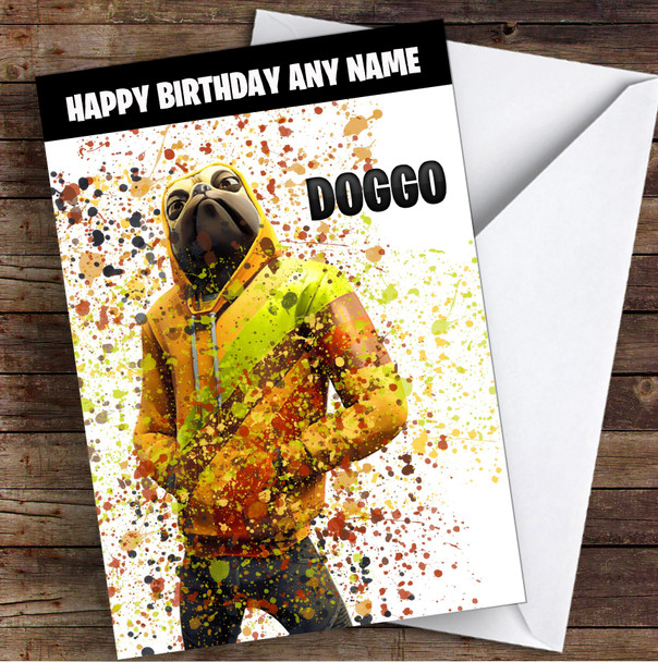 Splatter Art Gaming Fortnite Doggo Kid's Children's Personalised Birthday Card