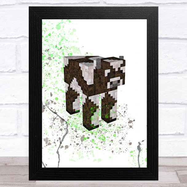 Minecraft Cow Splatter Art Children's Kids Wall Art Print