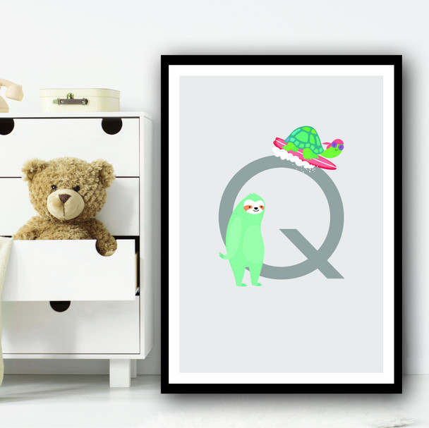 Animal Collection Letter Q Children's Kids Wall Art Print