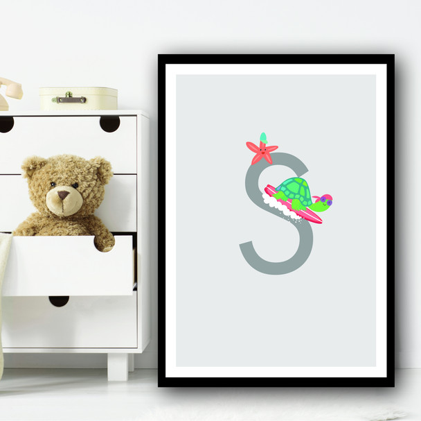 Animal Collection Letter S Children's Kids Wall Art Print