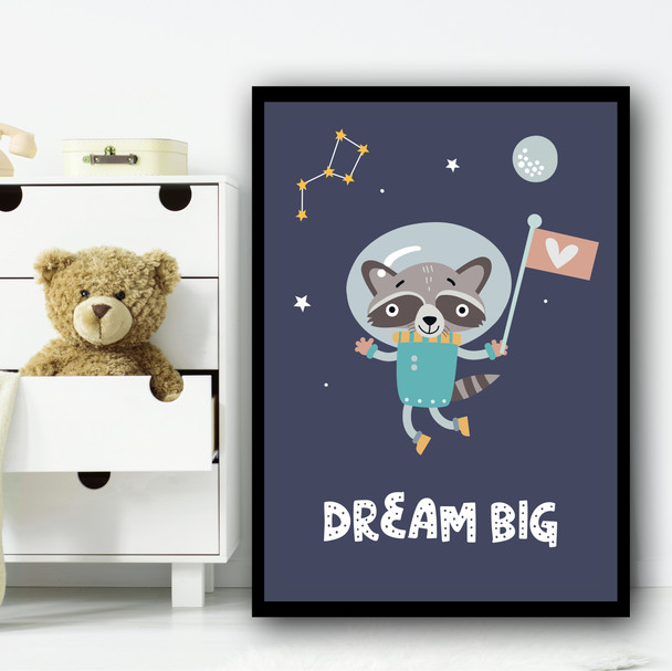 Astronaut Space Raccoon Children's Kids Wall Art Print
