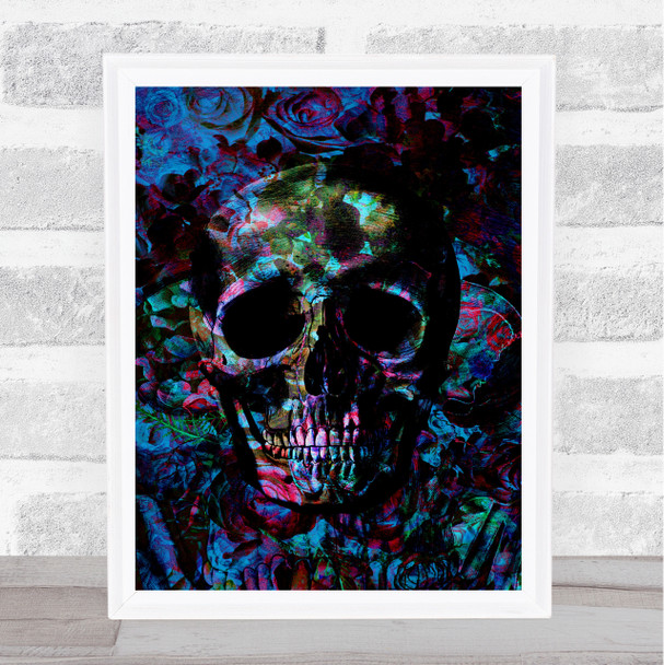 Gothic Colourful Skull On Abstract Background Home Wall Art Print