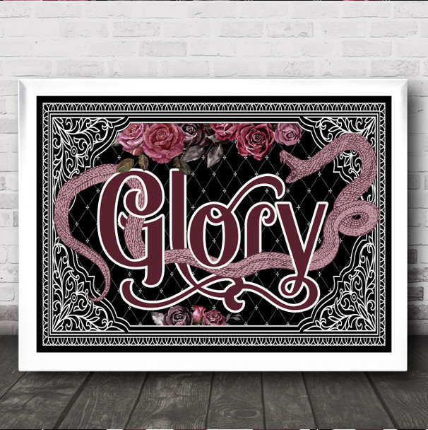 Typography Gothic Black Snake Roses Glory Home Wall Art Print