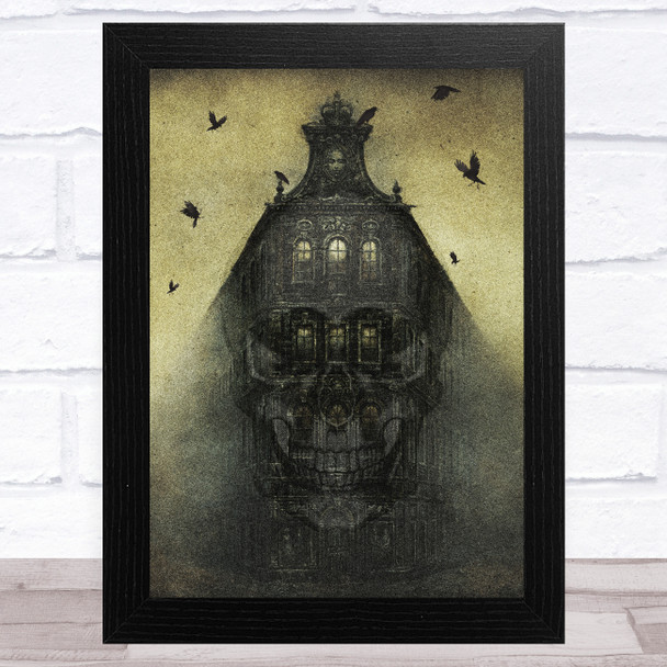 Skull With Old House And Ravens Gothic Home Wall Art Print
