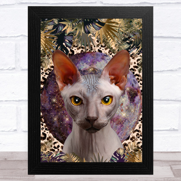 Gothic Mystic Sphynx Cat Purple Gold Home Wall Art Print