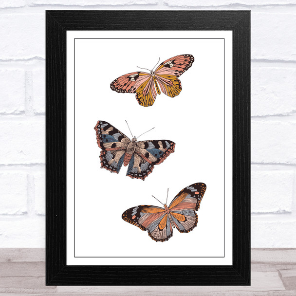 Butterflies On White Background Home Wall Art Print