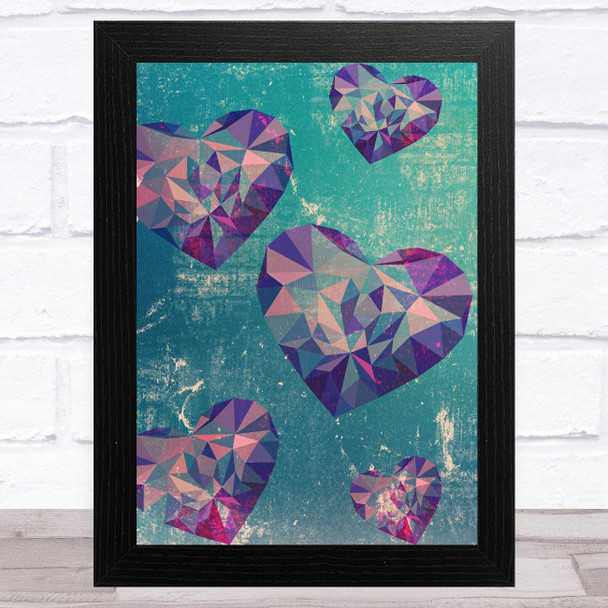 Green Abstract Purple Hearts Home Wall Art Print