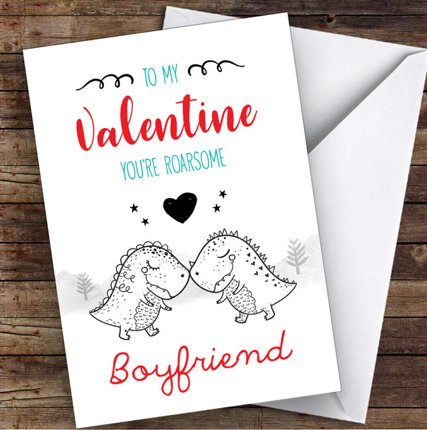Boyfriend Roarsome Cutesy Dinosaurs In Love Personalised Valentine's Day Card