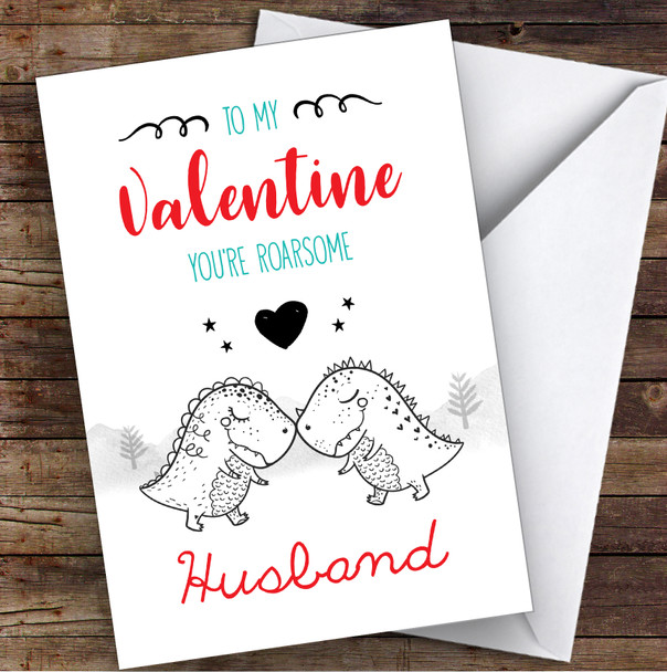 Husband Roarsome Cutesy Dinosaurs In Love Personalised Valentine's Day Card