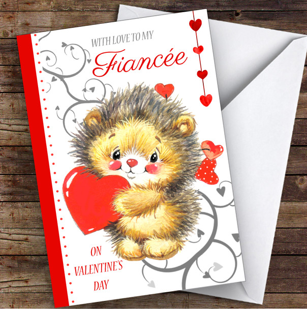 Romantic Cute Hedgehog & Hearts Fiancée Personalised Valentine's Day Card