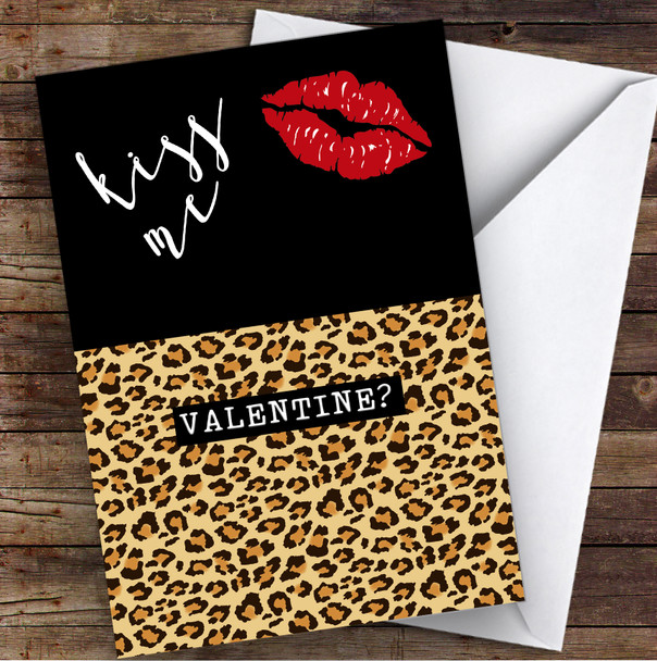 Sexy Kiss Me Leopard Print Lipstick Personalised Valentine's Day Card
