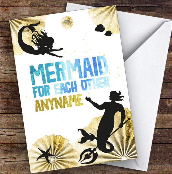 Mermaid For Each Other Gold & Blue Personalised Valentine's Day Card