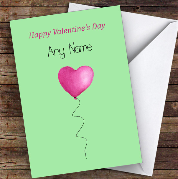 Pink Balloon On Green Background Personalised Valentine's Day Card