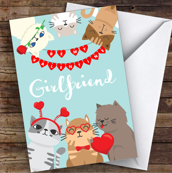 Cats & Bunting Girlfriend Personalised Valentine's Day Card