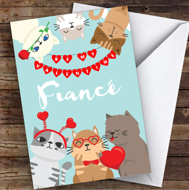 Cats & Bunting Fiancé Personalised Valentine's Day Card
