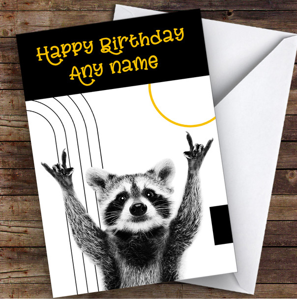 Abstract Raccoon Geometric Shapes Personalised Birthday Greetings Card