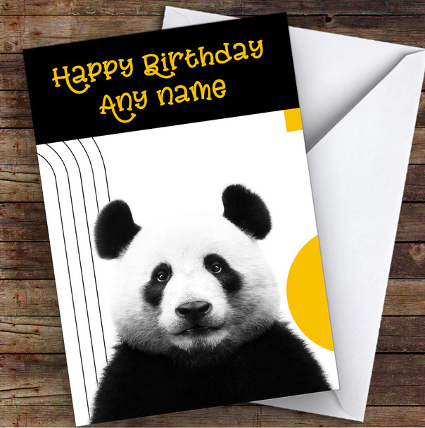 Abstract Panda With Black And Yellow Geometric Shapes Birthday Card