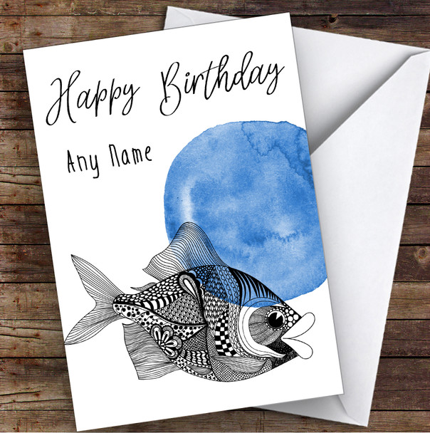 Blue Watercolour Fish Personalised Birthday Greetings Card