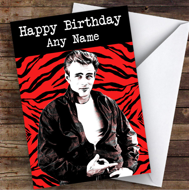 James Dean Red Zebra Print Celebrity Personalised Birthday Card