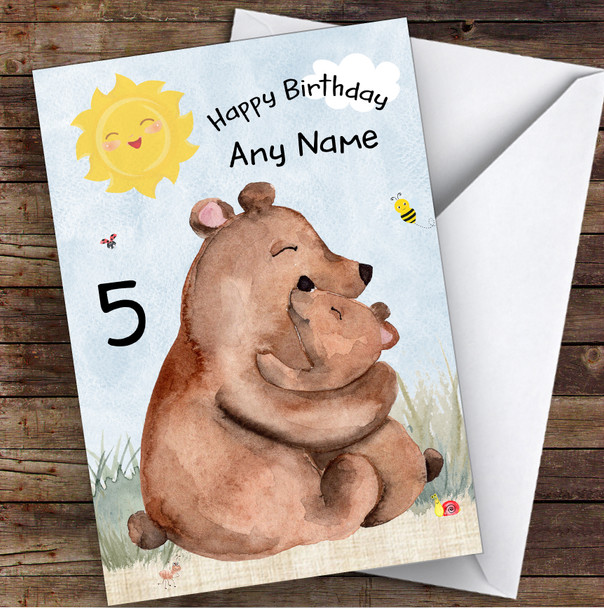 Cute Hugging Watercolour Bears Children's Kids Personalised Birthday Card