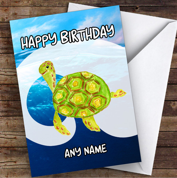 Watercolour Sealife Sea Turtle Children's Kids Personalised Birthday Card