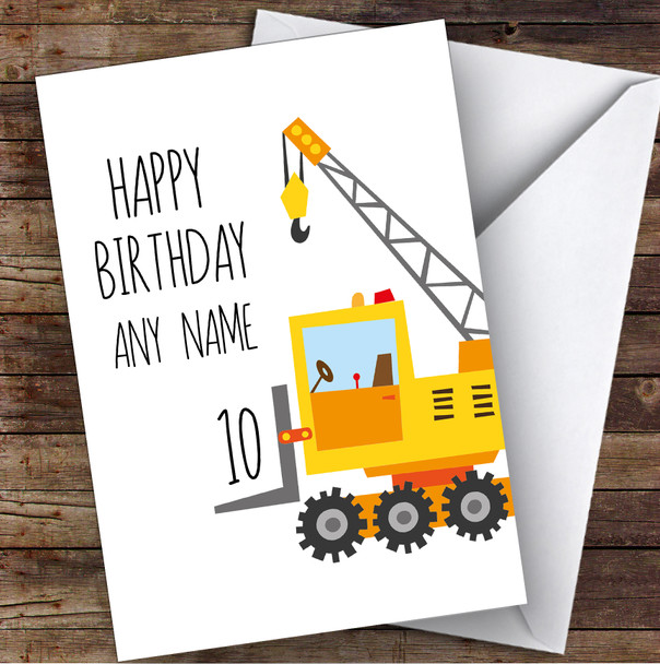 Construction Truck Crane Lift Children's Kids Personalised Birthday Card
