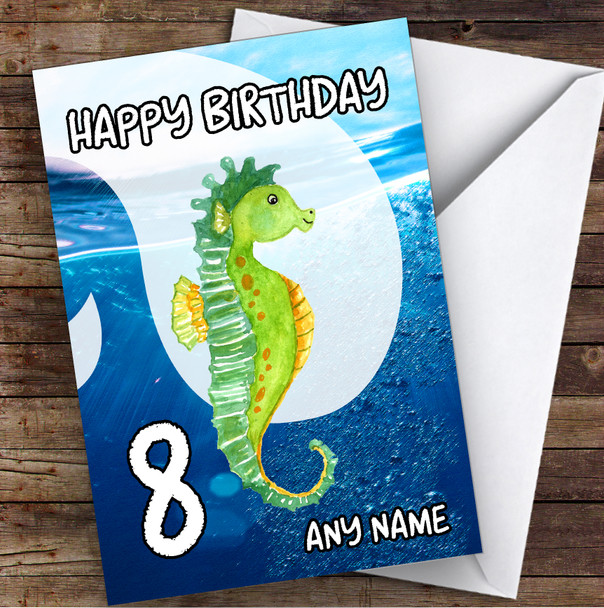 Watercolour Sealife Seahorse Children's Kids Personalised Birthday Card