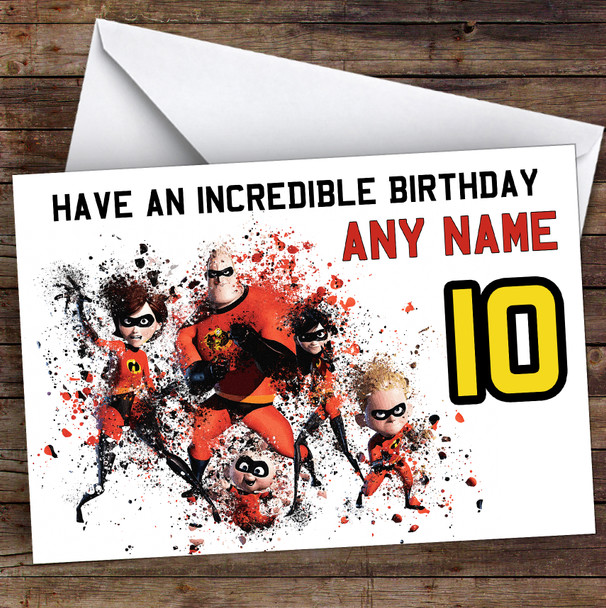 The Incredibles Watercolour Splatter Children's Kids Personalised Birthday Card