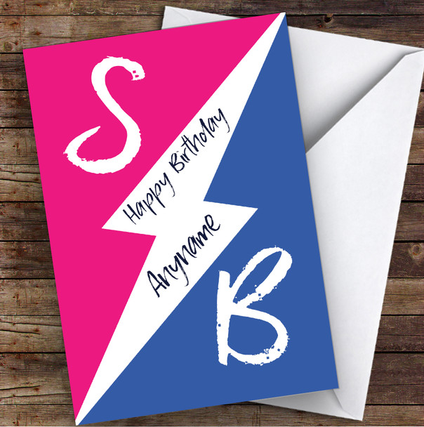 Sis V Bro You Tubers Lightening Logo Pink & Blue Children's Kids Birthday Card