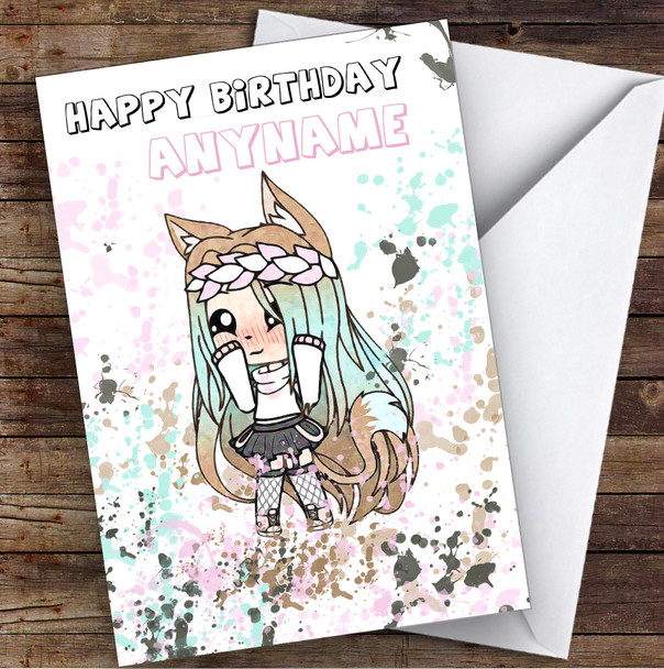 Gatcha Life Hippy Life Splatter Art Children's Kids Personalised Birthday Card