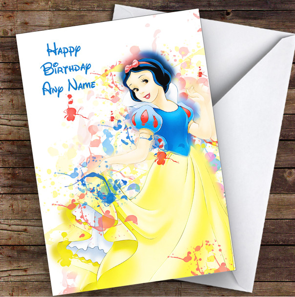 Snow White Name Disney Splatter Art Children's Kids Personalised Birthday Card