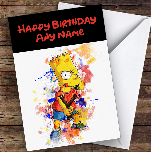 Bart Simpson Watercolour Splatter The Simpsons Children's Kids Birthday Card