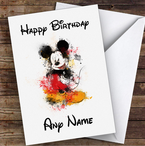 Disney Mickey Mouse Watercolour Splatter Style Children's Kids Birthday Card