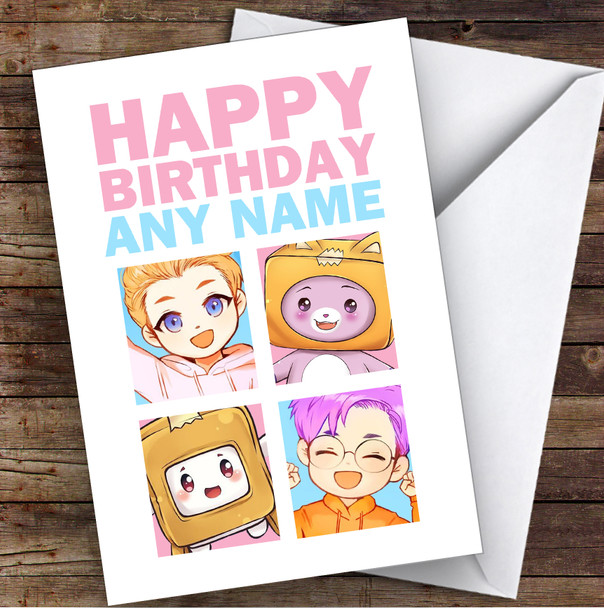Lankybox Justin Adam Boxy & Foxy Children's Kids Personalised Birthday Card