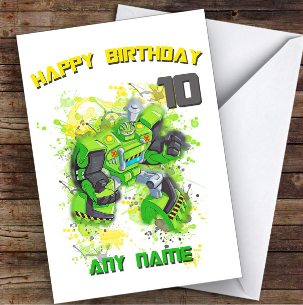 Rescue Bots Boulder Splatter Art Children's Kids Personalised Birthday Card