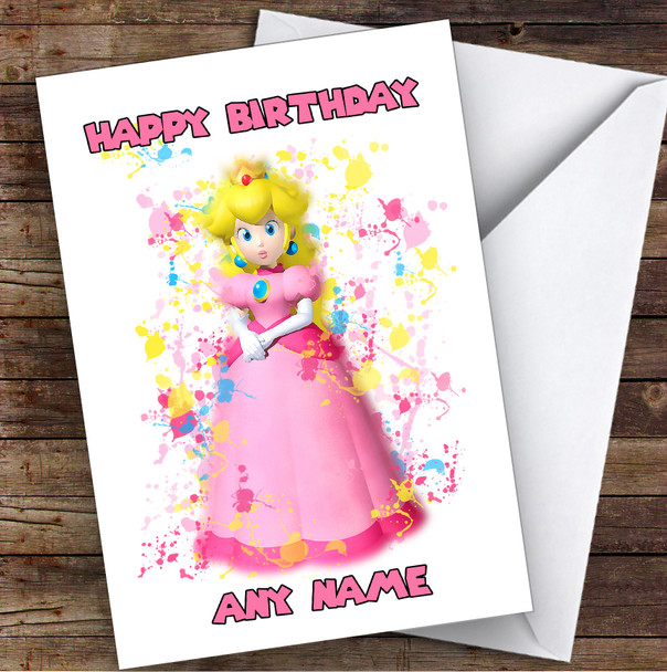 Princess Peach Super Mario Bros Splatter Art Children's Kids Birthday Card