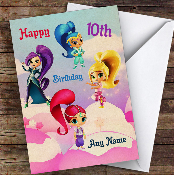 Shimmer And Shine Pink & Purple Children's Kids Personalised Birthday Card