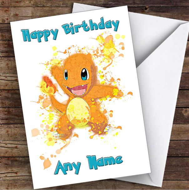 Charizard Pokémon Splatter Art Children's Kids Personalised Birthday Card