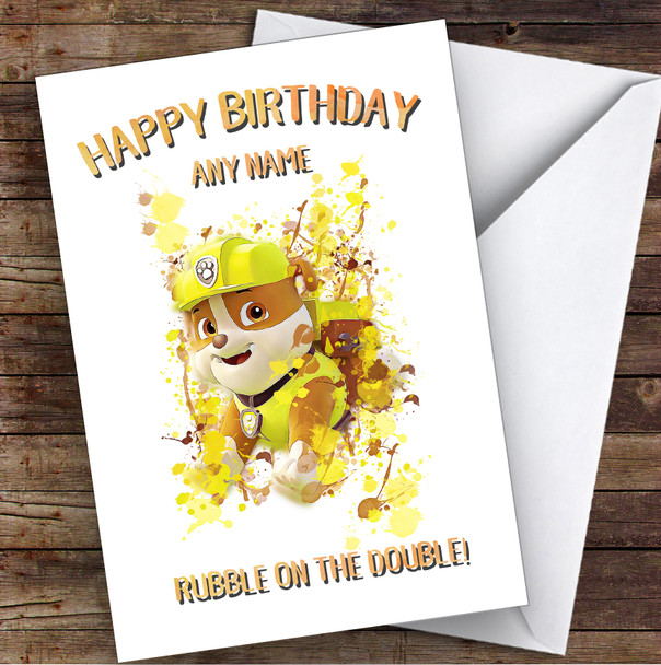 Paw Patrol Rubble Splatter Art Children's Kids Personalised Birthday Card