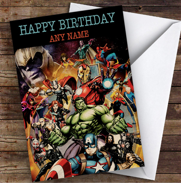 The Avengers Retro Comic Style Children's Kids Personalised Birthday Card