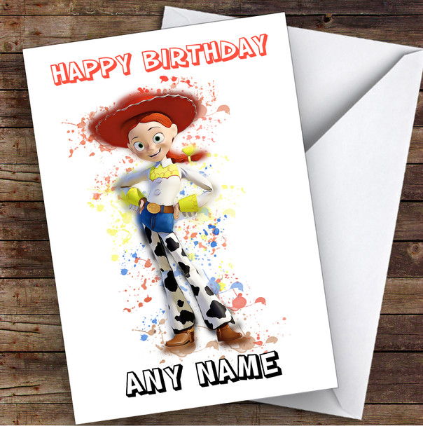 Jessie Toy Story Splatter Art Children's Kids Personalised Birthday Card